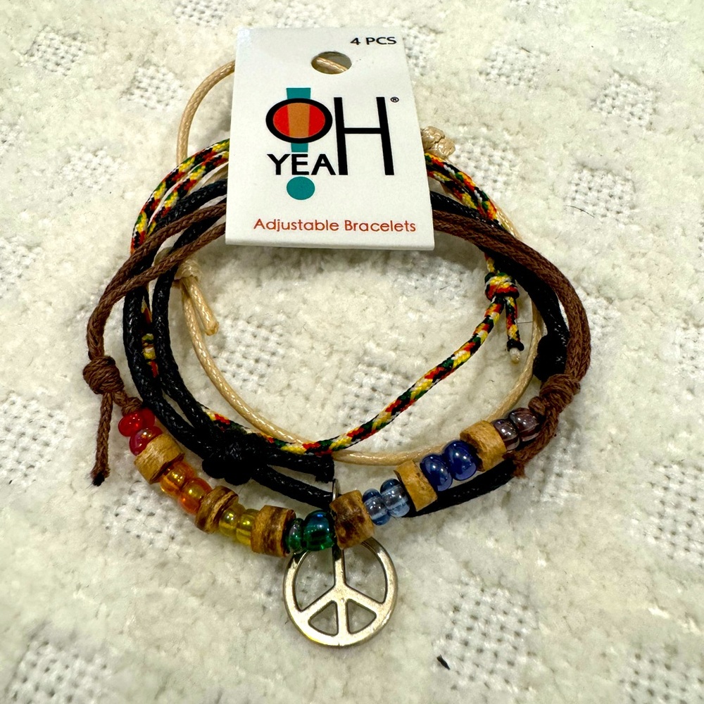 Oh Yeah 4-piece Adjustable Bracelet Bundle, Peace! NWT